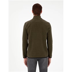 Haki Regular Fit Yarım Fermuarlı Polar Sweatshirt