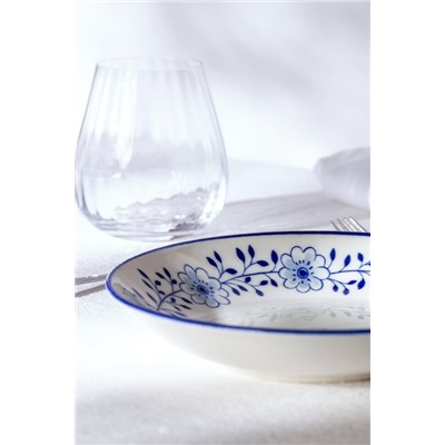 Reve Bleu Floral Yemek Tabağı - Mavi/Beyaz - 20 cm