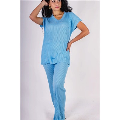 Вязаный хлопковый костюм Джемпер + Брюки палаццо, арт.219-АТ