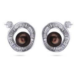 Серьги (жемчуг шоколад 9мм, фианит; покрытие родий), Есть комплект