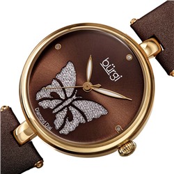 Burgi  Pretty Butterfly Quartz Crystal Brown Dial Ladies Watch