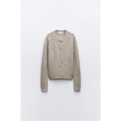 BEADED RHINESTONE KNIT CARDIGAN