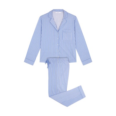 Pijama camisero largo 100% algodón rayas azules