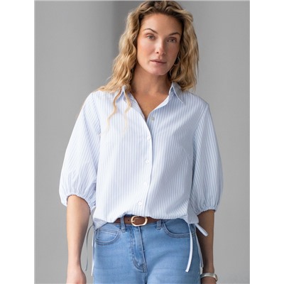 Укороченная блузка с рукавами буфами и с кулиской по низу из хлопка