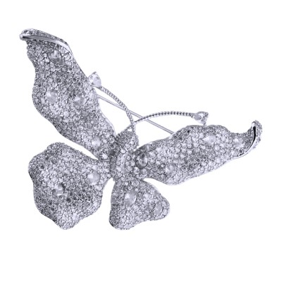 Брошь Бабочка (белый фианит; покрытие родий), Есть комплект