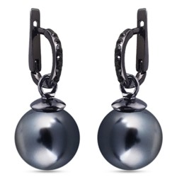 Серьги (Майорка 16мм темно-серая; покрытие черный родий), Есть комплект