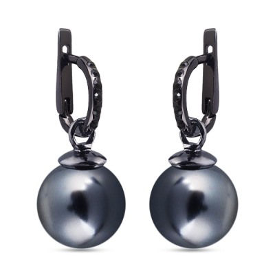 Серьги (Майорка 16мм темно-серая; покрытие черный родий), Есть комплект