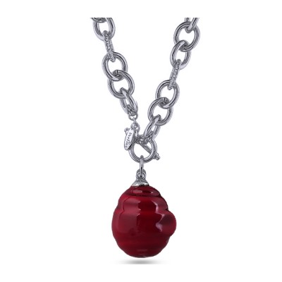 Кулон Якорь (Майорка 18мм вишневая; покрытие родий) 50см, Есть комплект