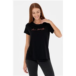 Kadın Siyah Bisiklet Yaka Tişört