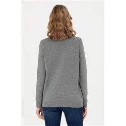 Kadın Gri Melanj Bisiklet Yaka Kazak