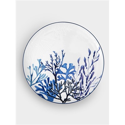Блюдо, 36 см, керамика К, белое, круглое, Синие кораллы, Blue Coral