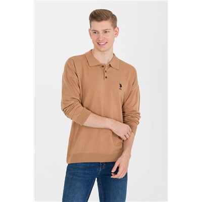 Erkek Camel Melanj Polo Yaka Triko Kazak