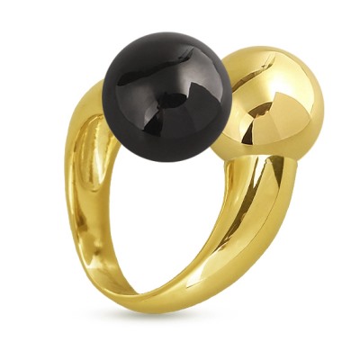 Кольцо Дуэт (Майорка 14мм черная; покрытие золото), Есть комплект