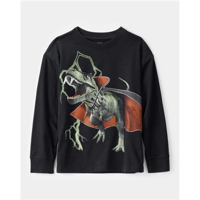 Kid Vampire Dinosaur Long-Sleeve Graphic Tee - Black