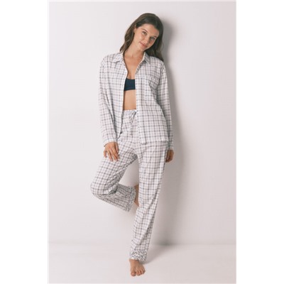 Pijama camisero algodón cuadros azul