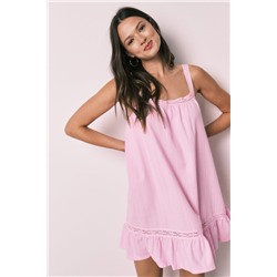 Camisón corto algodón encaje rosa