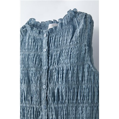 DOTTED MESH TOP WITH ELASTICATED DETAILS