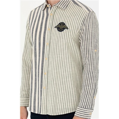 Erkek Çizgili Lacivert Gömlek