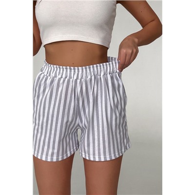 Шорты женские домашние в полоску серые