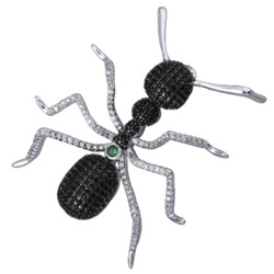 Брошь Муравей (фианит черный; покрытие родий)