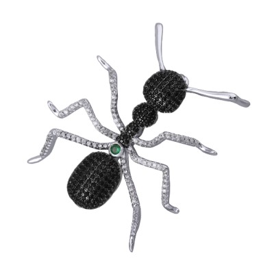 Брошь Муравей (фианит черный; покрытие родий)