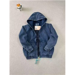 Демисезонная джинсовая куртка бомбер с капюшоном  Mi*u Mi*u  Унисекс модель