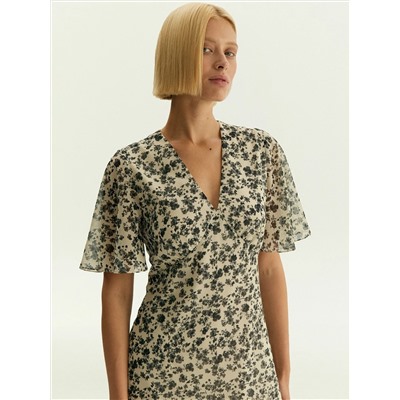 Платье миди из шифона с цветочным принтом, PL1722/contrast