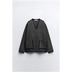 KNIT SWEATER WITH CONTRAST TOPSTITCHING