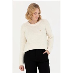 Kadın Krem Bisiklet Yaka  Kazak