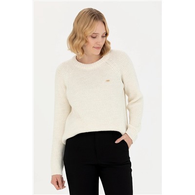 Kadın Krem Bisiklet Yaka  Kazak