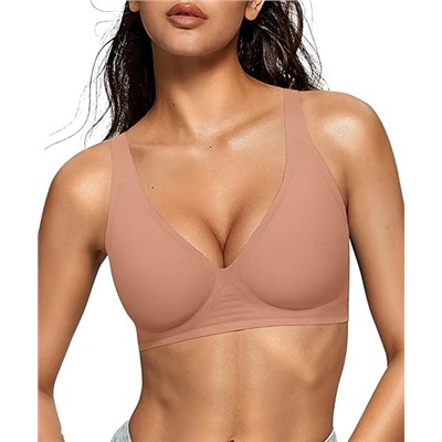 OEAK Womens Deep V Bras Wireless Comfortable Bra Supportive No Underwire Bras Tshirt Push Up Bralettes Plunge Seamless Bra