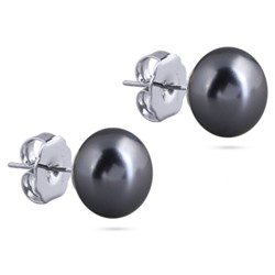 Пусеты (Майорка 12мм темно- серая; покрытие родий), Есть комплект