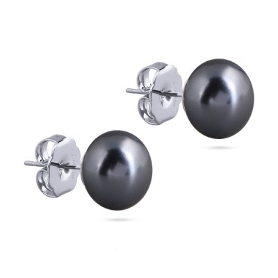 Пусеты (Майорка 12мм темно- серая; покрытие родий), Есть комплект