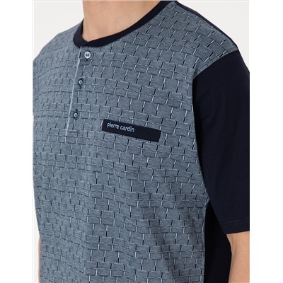 Mavi Kısakol 3'lü Jakarlı Pijama Takımı