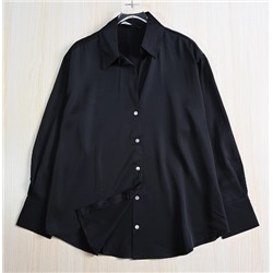 Шелковистая блестящая атласная свободная повседневная рубашка с длинными рукавами  ЗАР*А