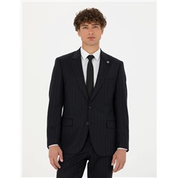 %100 Yün Siyah Dokuma Çizgili Takım Elbise