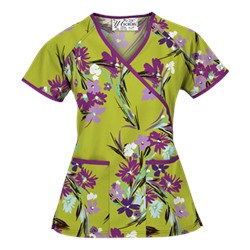 UA Island Bouquet Giddy Green Mock Wrap Scrub Top