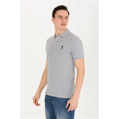 Erkek Gri Melanj Basic Polo Yaka Tişört