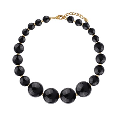Колье Сфера (смола черная 14-30мм; покрытие золото) 47-53см, Есть комплект