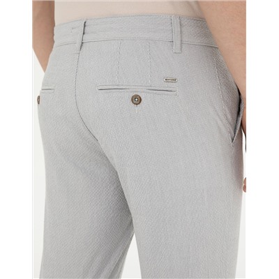 Gri Slim Fit Gofre Bağcıklı Kanvas Pantolon