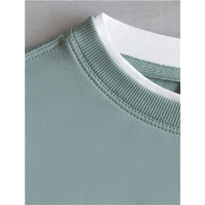 Свободный свитшот с принтом и разрезами из эластичного футера двухнитки без начеса