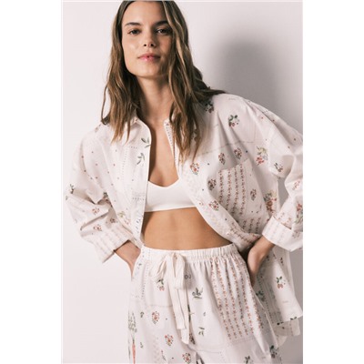 Pantalón largo 100% algodón estampado floral