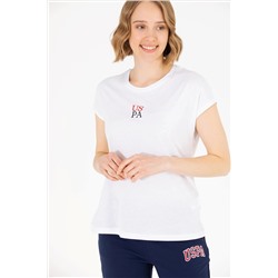 Kadın Beyaz Bisiklet Yaka Tişört