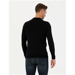 Siyah Slim Fit Polo Yaka Basic Triko Kazak