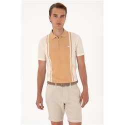 Erkek Regular Fit Ekru Polo Yaka Fermuarlı Tişört