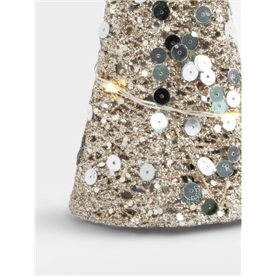 Ель-конус, 20 см, с подсветкой, полиэстер/металл, шампань, Celebration