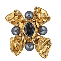 Брошь Грациоза (кристаллы SW темно-серые, Майорка; покрытие золото), Есть комплект