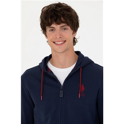 Erkek Lacivert Kapüşonlu Örme Hırka