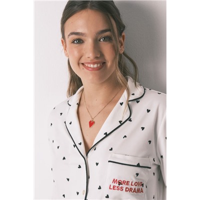 Pijama camisero largo estampado corazones