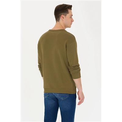 Erkek Haki Bisiklet Yaka Comfort Sweatshirt